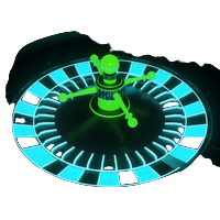 Abstraktes leuchtendes Neon-Rouletterad mit Gl&uuml;hkugel f&uuml;r das Roby Casino Live-Casino