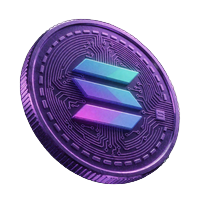 Leuchtender Solana Coin mit Neon-Purple-Akzenten f&uuml;r schnelle Blockchain-Zahlungen bei Roby Casino