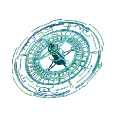 Abstraktes leuchtendes Neon-Rouletterad im Sci-Fi-Stil f&uuml;r das Roby Casino Live-Casino