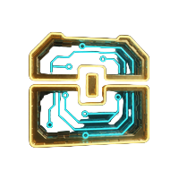 Abstraktes leuchtendes Neon-Schatztruhen-Icon in Gold und Cyan f&uuml;r Bonus Crab und Bonus Shop bei Roby Casino