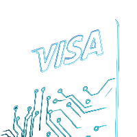 Neon-Visa-Kreditkarte mit leuchtenden Schaltkreisen f&uuml;r Fiat-Einzahlungen bei Roby Casino