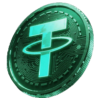 Leuchtender Tether USDT Stablecoin mit Neon-Akzenten f&uuml;r stabile Krypto-Zahlungen bei Roby Casino